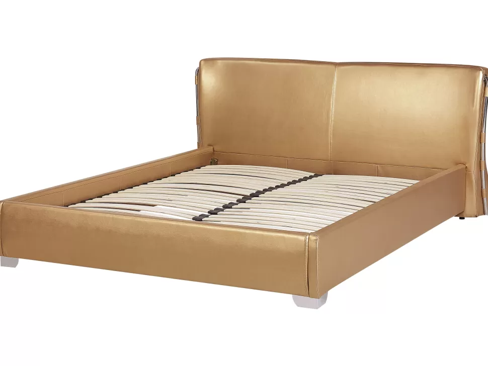 Clearance Beliani Lederbett Gold Lattenrost 180 X 200 Cm Paris