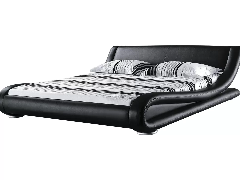 Sale Beliani Lederbett Schwarz Lattenrost 180 X 200 Cm Avignon