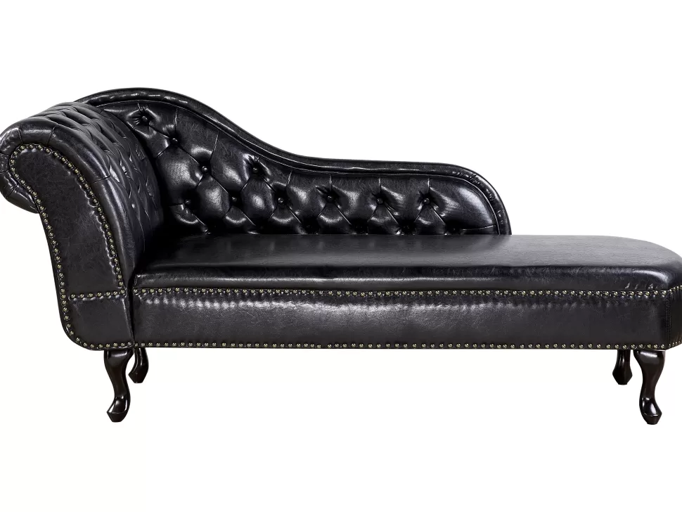 Cheap Beliani Left Hand Chaise Lounge Faux Leather Black Nimes