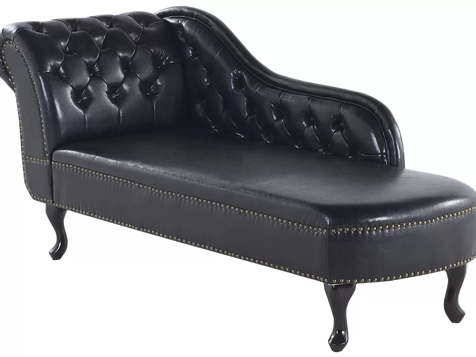 Cheap Beliani Left Hand Chaise Lounge Faux Leather Black Nimes