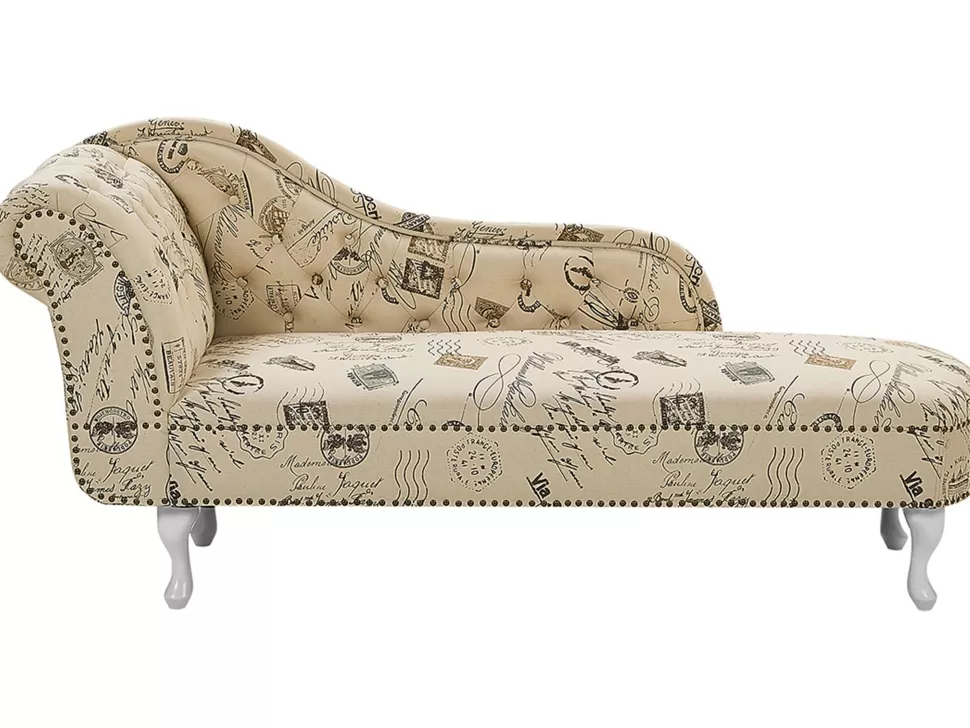 Sofas>Beliani Left Hand Chaise Lounge Print Beige Nimes