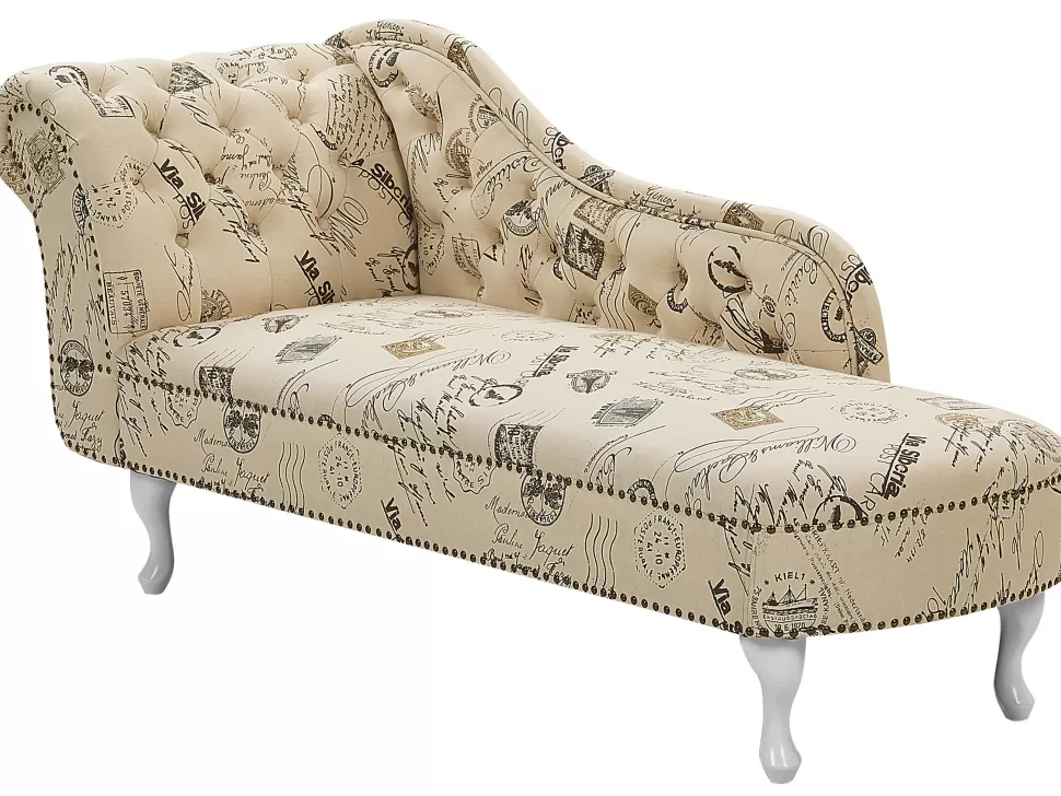 Sofas>Beliani Left Hand Chaise Lounge Print Beige Nimes