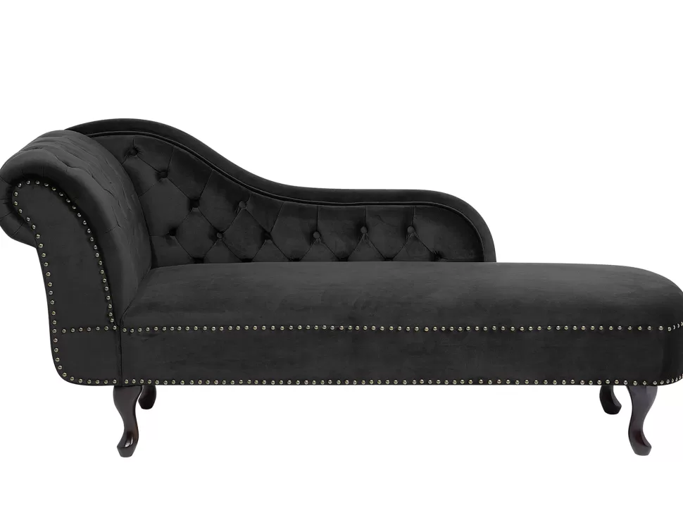 Sofas>Beliani Left Hand Chaise Lounge Velvet Black Nimes