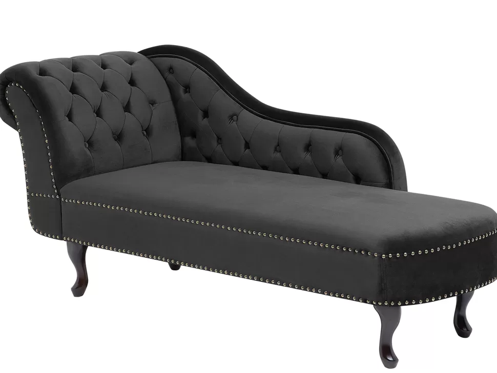 Sofas>Beliani Left Hand Chaise Lounge Velvet Black Nimes