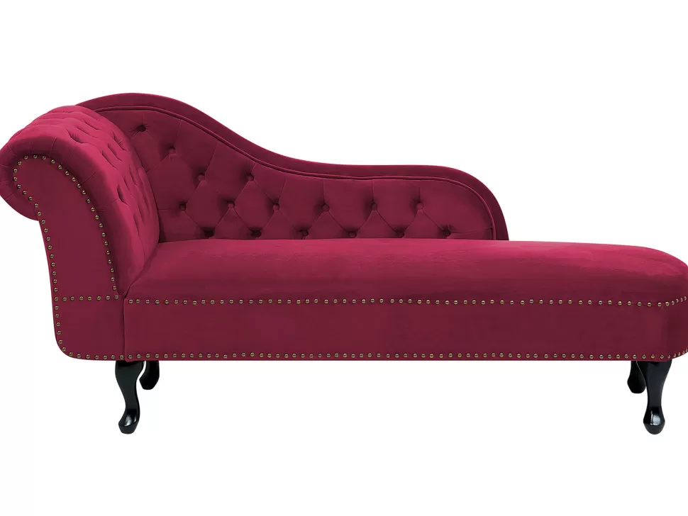 Online Beliani Left Hand Chaise Lounge Velvet Burgundy Nimes