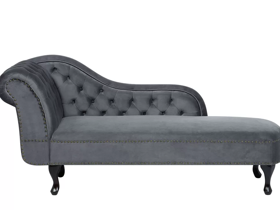 Sofas>Beliani Left Hand Chaise Lounge Velvet Grey Nimes