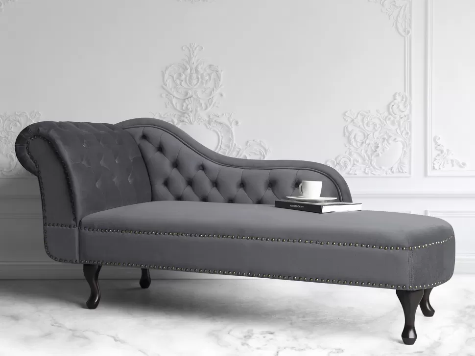 Sofas>Beliani Left Hand Chaise Lounge Velvet Grey Nimes