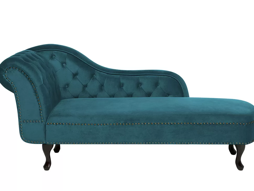 Sale Beliani Left Hand Chaise Lounge Velvet Teal Nimes