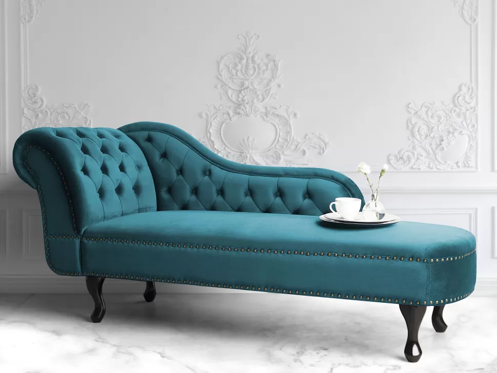 Sale Beliani Left Hand Chaise Lounge Velvet Teal Nimes