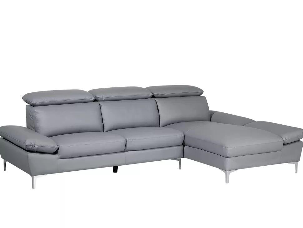 Fashion Beliani Left Hand Corner Sofa Leather Grey Farila