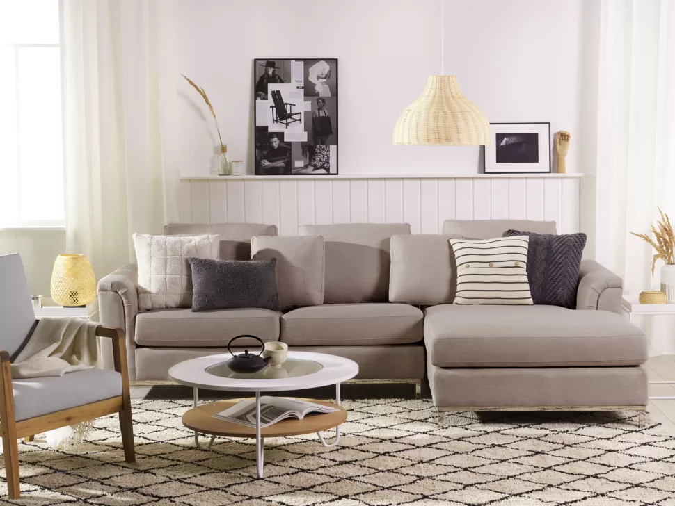 Fashion Beliani Left Hand Fabric Corner Sofa Beige Oslo