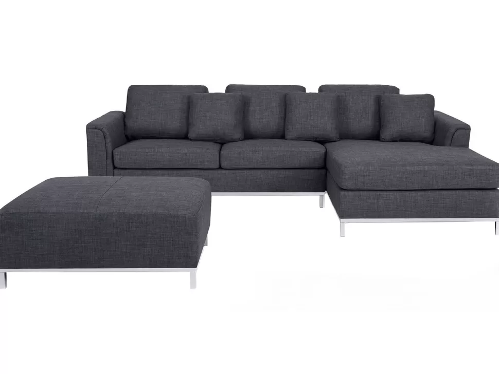 Fashion Beliani Left Hand Fabric Corner Sofa With Ottoman Grey Oslo
