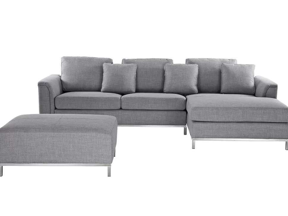 Fashion Beliani Left Hand Fabric Corner Sofa With Ottoman Light Grey Oslo