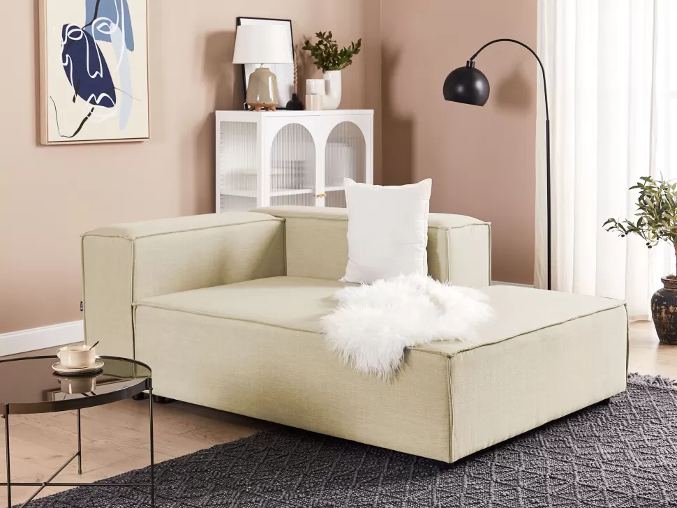 Sofas>Beliani Left Hand Linen Chaise Lounge Beige Aprica