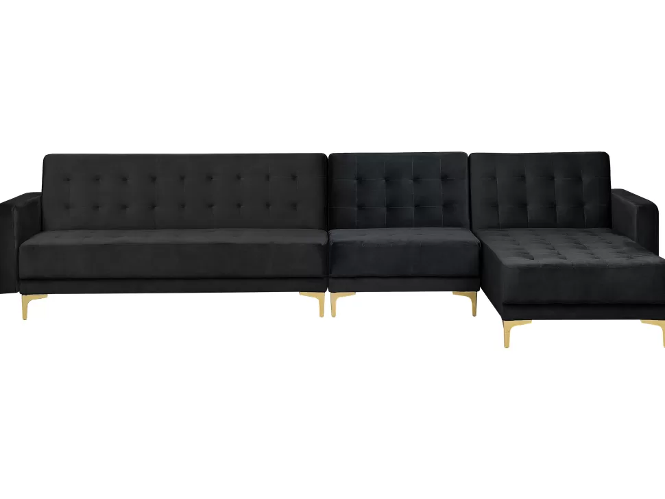 Sofas>Beliani Left Hand Modular Velvet Sofa Black Aberdeen