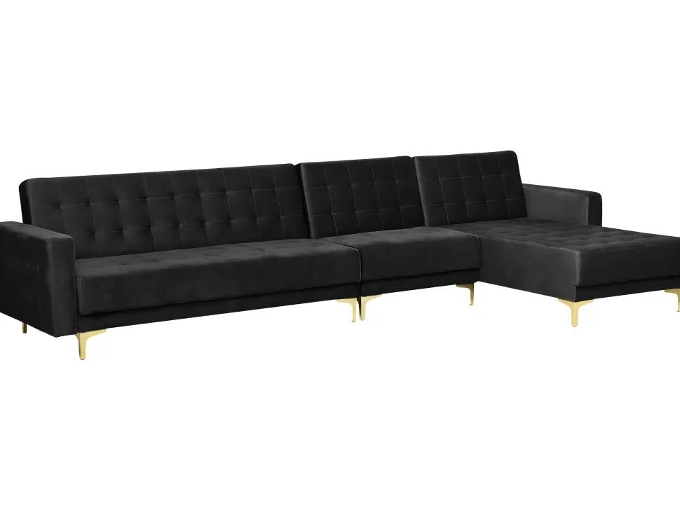 Sofas>Beliani Left Hand Modular Velvet Sofa Black Aberdeen