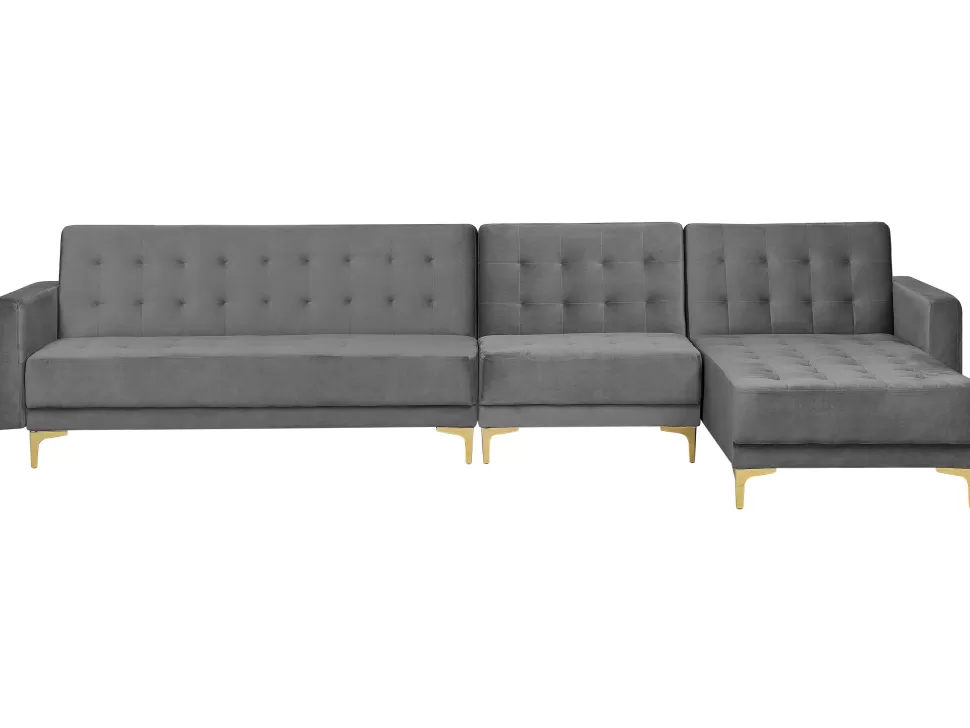 New Beliani Left Hand Modular Velvet Sofa Grey Aberdeen