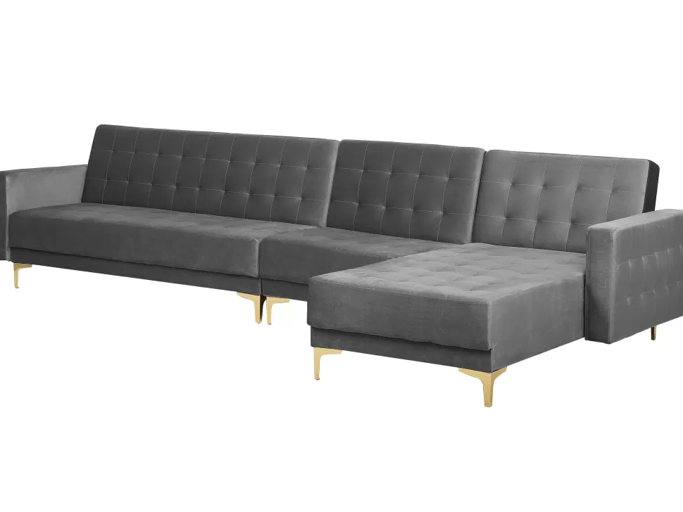 New Beliani Left Hand Modular Velvet Sofa Grey Aberdeen