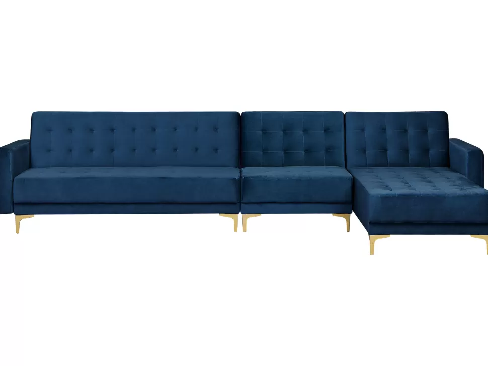 Store Beliani Left Hand Modular Velvet Sofa Navy Blue Aberdeen