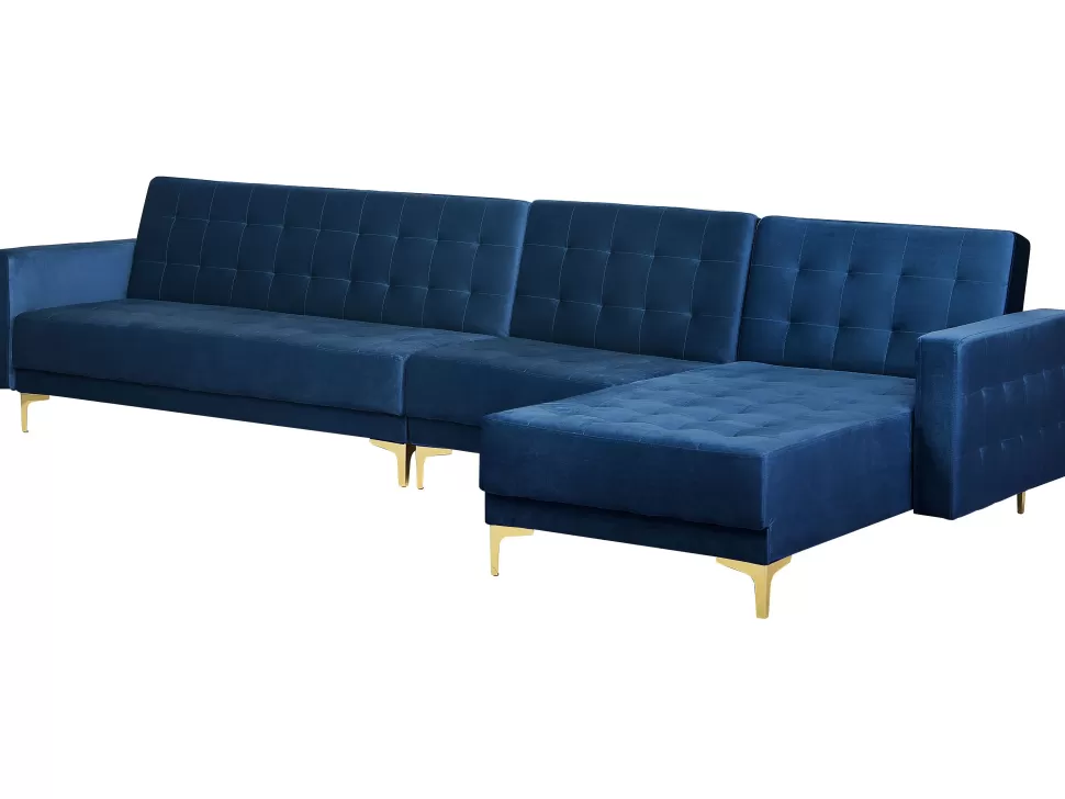 Store Beliani Left Hand Modular Velvet Sofa Navy Blue Aberdeen