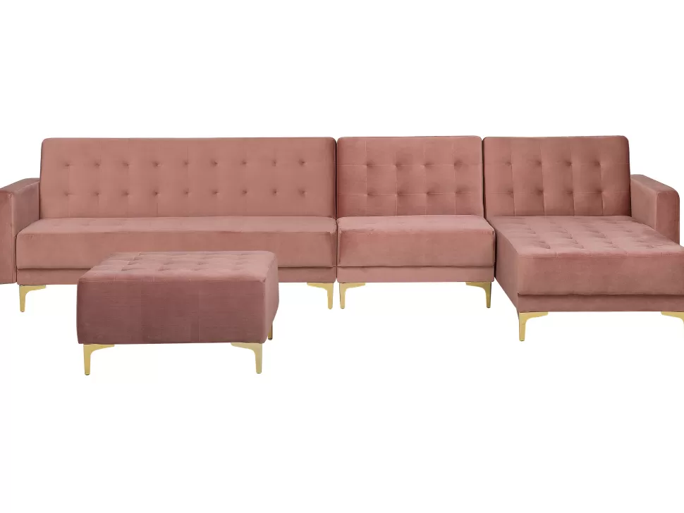 Hot Beliani Left Hand Modular Velvet Sofa With Ottoman Pink Aberdeen