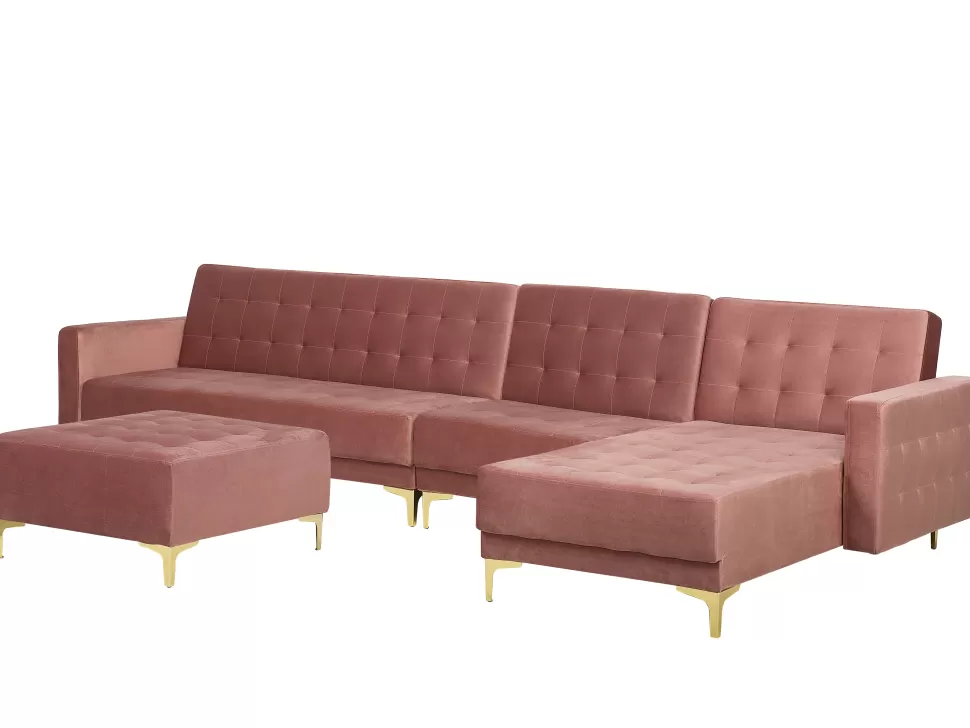 Hot Beliani Left Hand Modular Velvet Sofa With Ottoman Pink Aberdeen