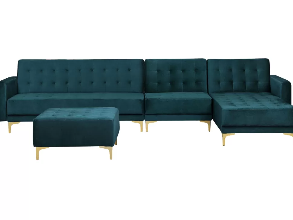 Sofas>Beliani Left Hand Modular Velvet Sofa With Ottoman Teal Aberdeen