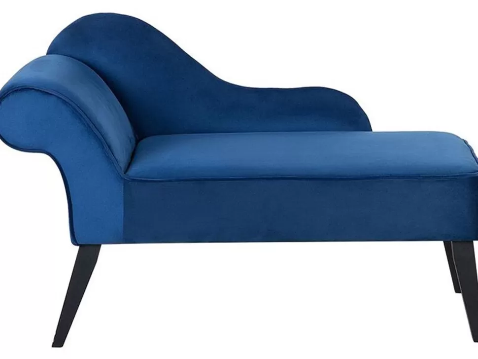 Sofas>Beliani Left Hand Velvet Chaise Lounge Cobalt Blue Biarritz