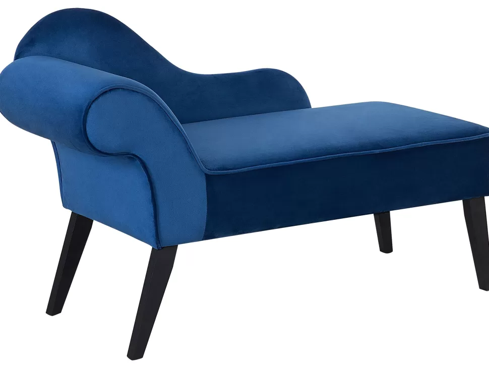 Sofas>Beliani Left Hand Velvet Chaise Lounge Cobalt Blue Biarritz