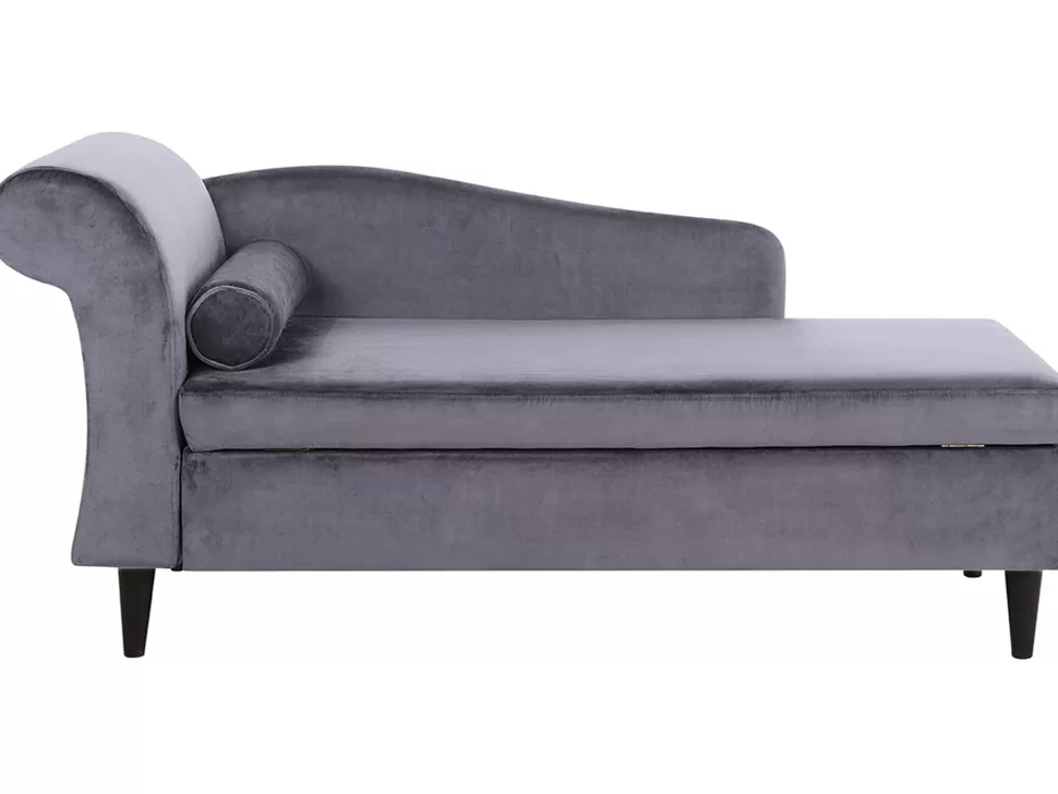 Sofas>Beliani Left Hand Velvet Chaise Lounge Dark Grey Luiro