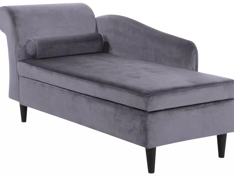 Sofas>Beliani Left Hand Velvet Chaise Lounge Dark Grey Luiro