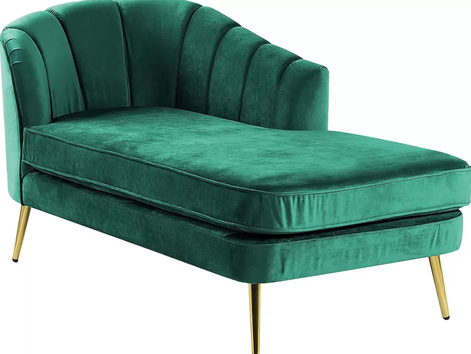 Sofas>Beliani Left Hand Velvet Chaise Lounge Emerald Green Allier