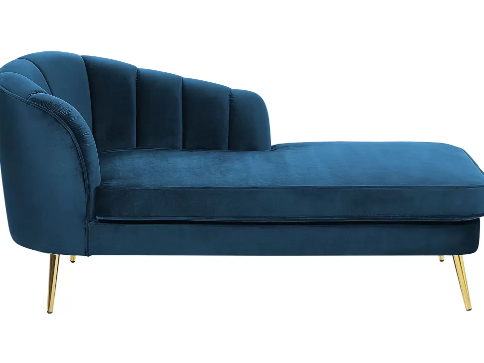 Sale Beliani Left Hand Velvet Chaise Lounge Navy Blue Allier