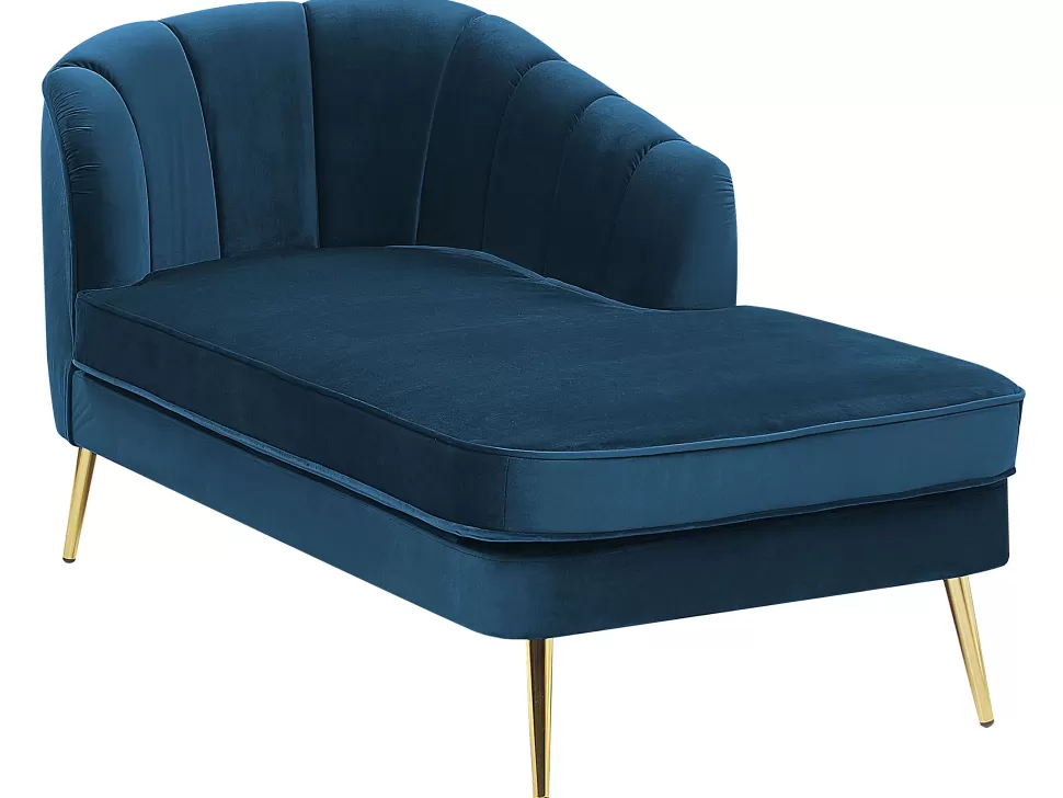 Sale Beliani Left Hand Velvet Chaise Lounge Navy Blue Allier