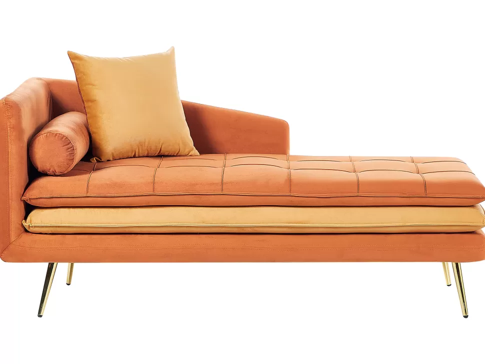 Sale Beliani Left Hand Velvet Chaise Lounge Orange Gonesse