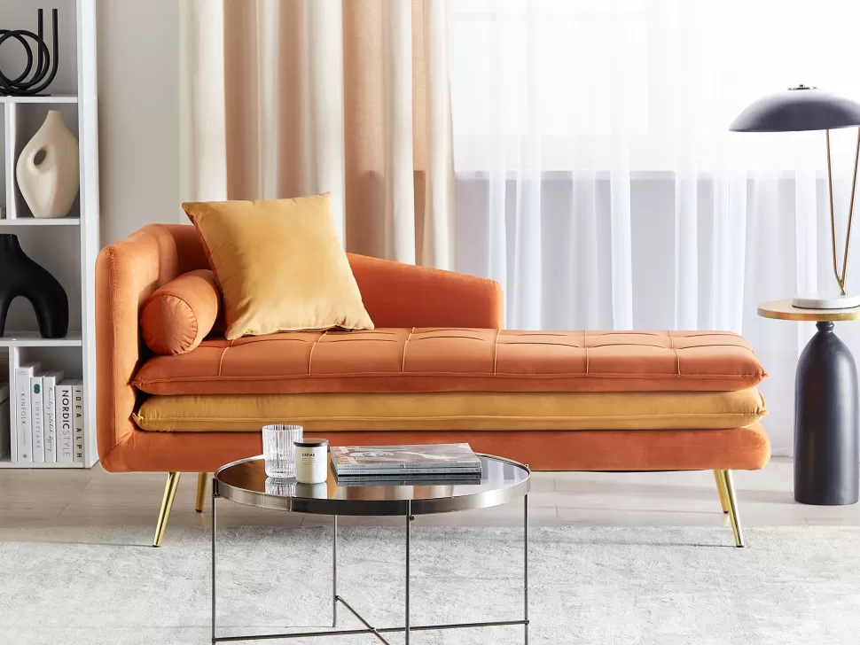 Sale Beliani Left Hand Velvet Chaise Lounge Orange Gonesse