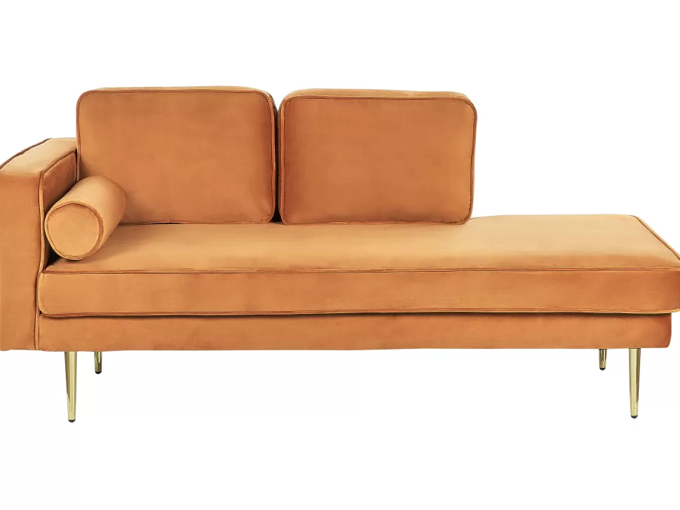 Sofas>Beliani Left Hand Velvet Chaise Lounge Orange Miramas