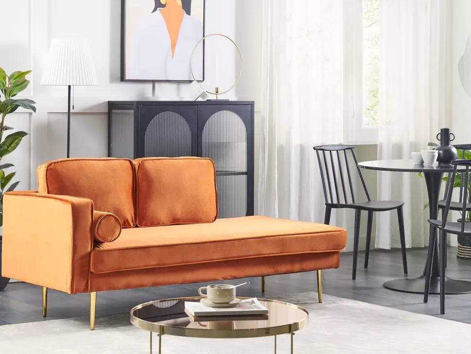 Sofas>Beliani Left Hand Velvet Chaise Lounge Orange Miramas