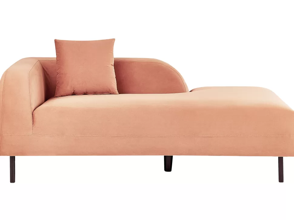 Sofas>Beliani Left Hand Velvet Chaise Lounge Peach Pink Le Crau