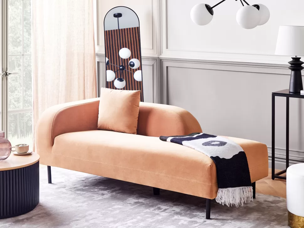 Sofas>Beliani Left Hand Velvet Chaise Lounge Peach Pink Le Crau