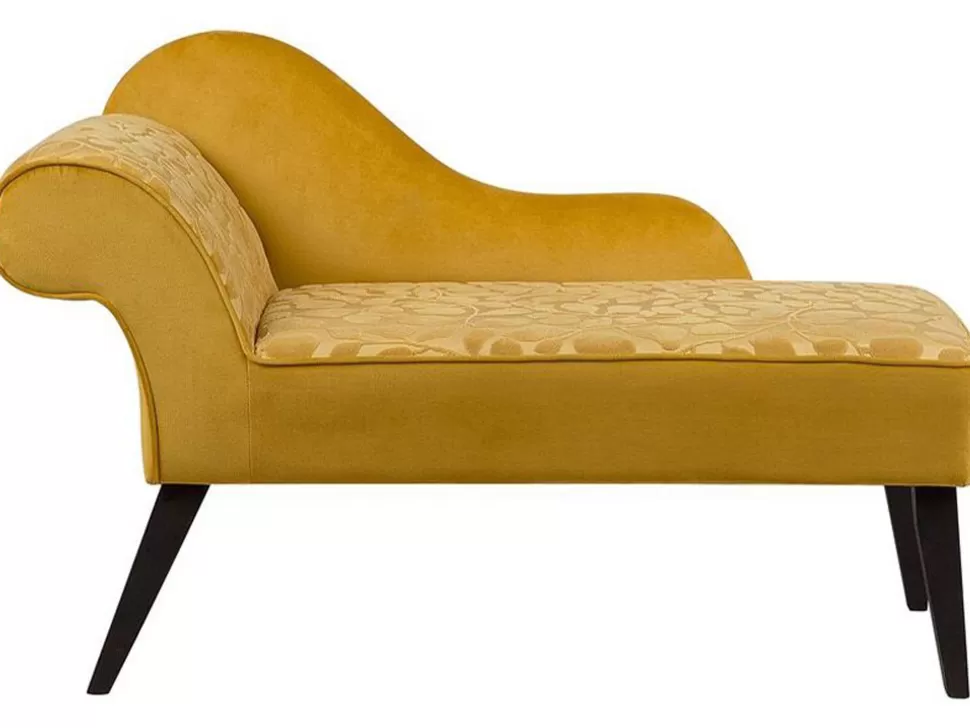 Sofas>Beliani Left Hand Velvet Chaise Lounge Yellow Biarritz