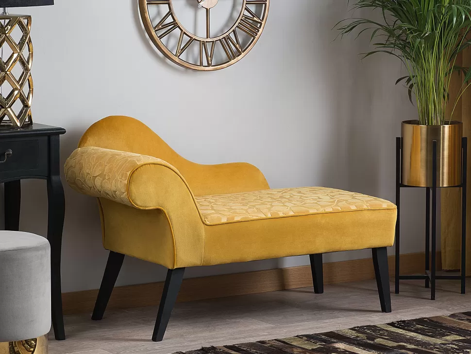 Sofas>Beliani Left Hand Velvet Chaise Lounge Yellow Biarritz