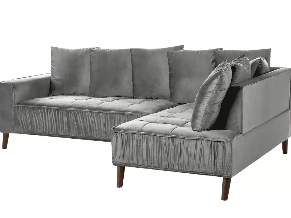 Fashion Beliani Left Hand Velvet Corner Sofa Grey Grena