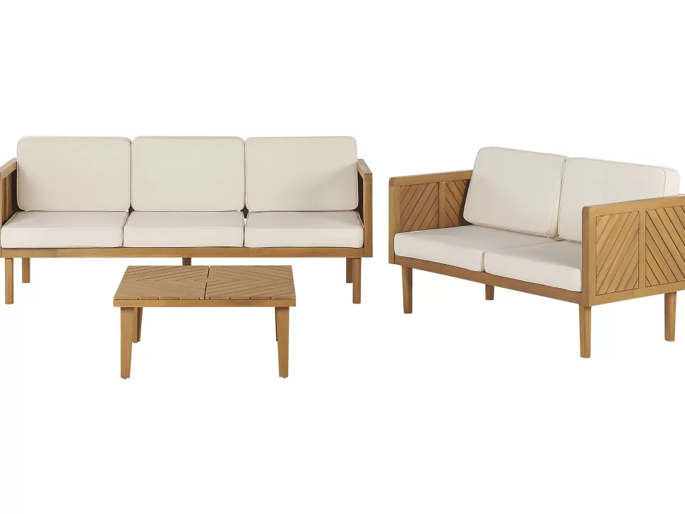 Gartenmöbel>Beliani Lounge Set 3-Teilig Akazienholz Hellbraun 5-Sitzer Auflagen Creme Baratti