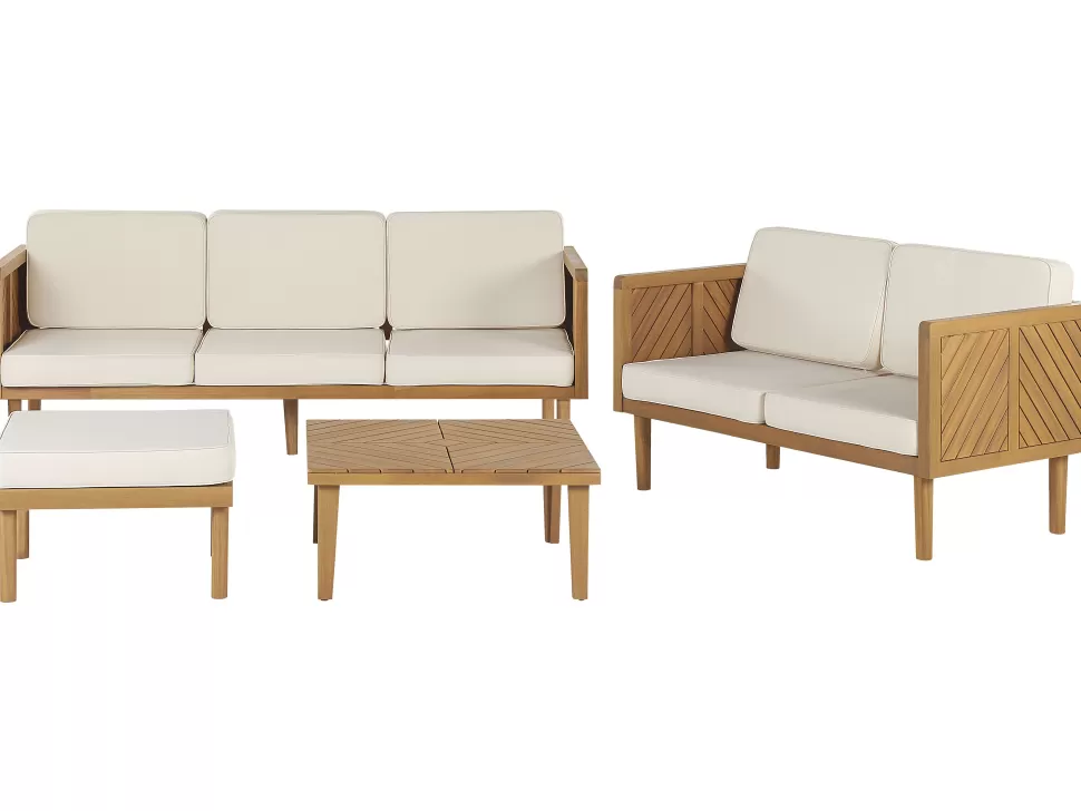 Cheap Beliani Lounge Set 4-Teilig Akazienholz Hellbraun 5-Sitzer Auflagen Creme Baratti