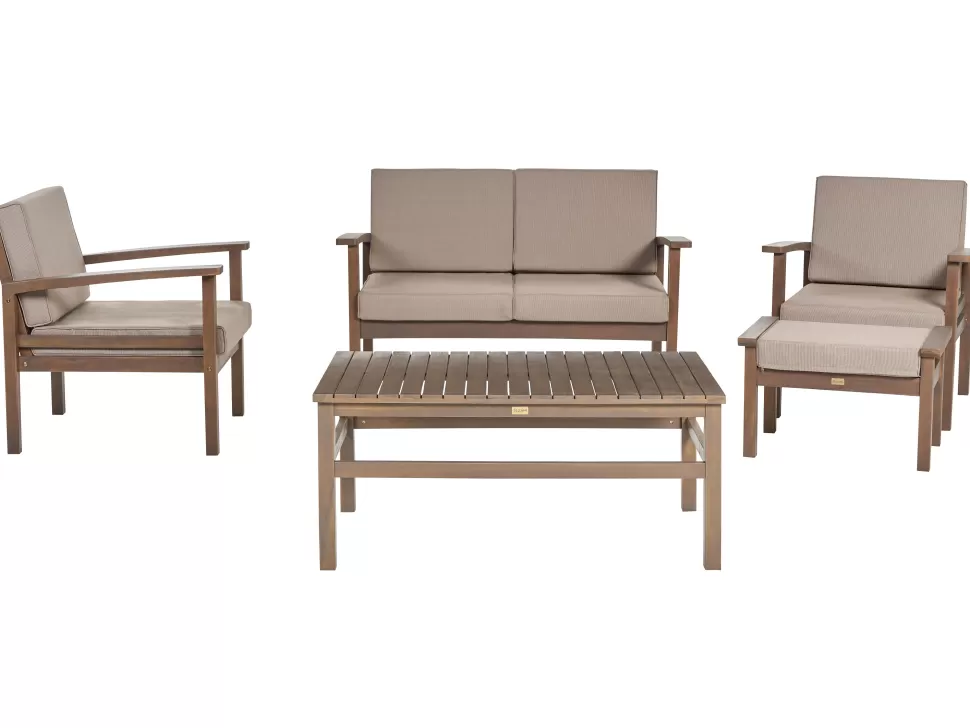 Best Beliani Lounge Set Akazienholz Dunkelbraun 4-Sitzer Auflagen Taupe Manila