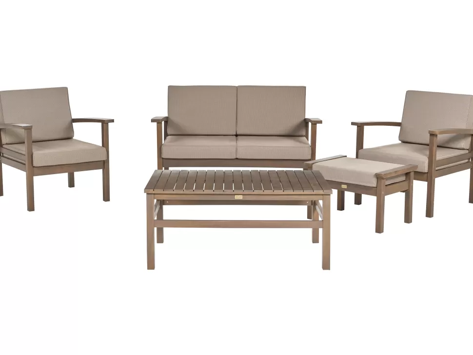 Best Beliani Lounge Set Akazienholz Dunkelbraun 4-Sitzer Auflagen Taupe Manila