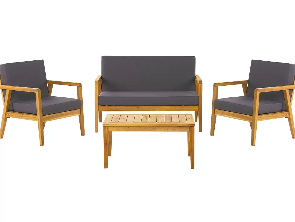 Flash Sale Beliani Lounge Set Akazienholz Hellbraun 4-Sitzer Auflagen Dunkelgrau Pallano