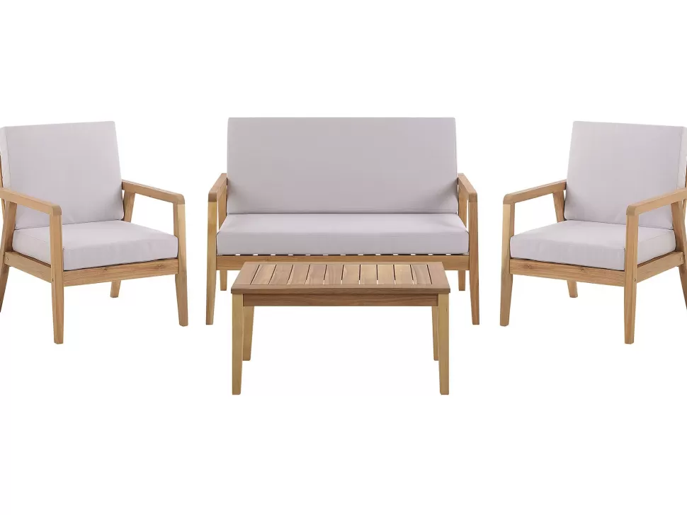 Clearance Beliani Lounge Set Akazienholz Hellbraun 4-Sitzer Auflagen Grau Pallano