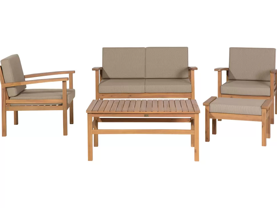 Shop Beliani Lounge Set Akazienholz Hellbraun 4-Sitzer Auflagen Taupe Manila